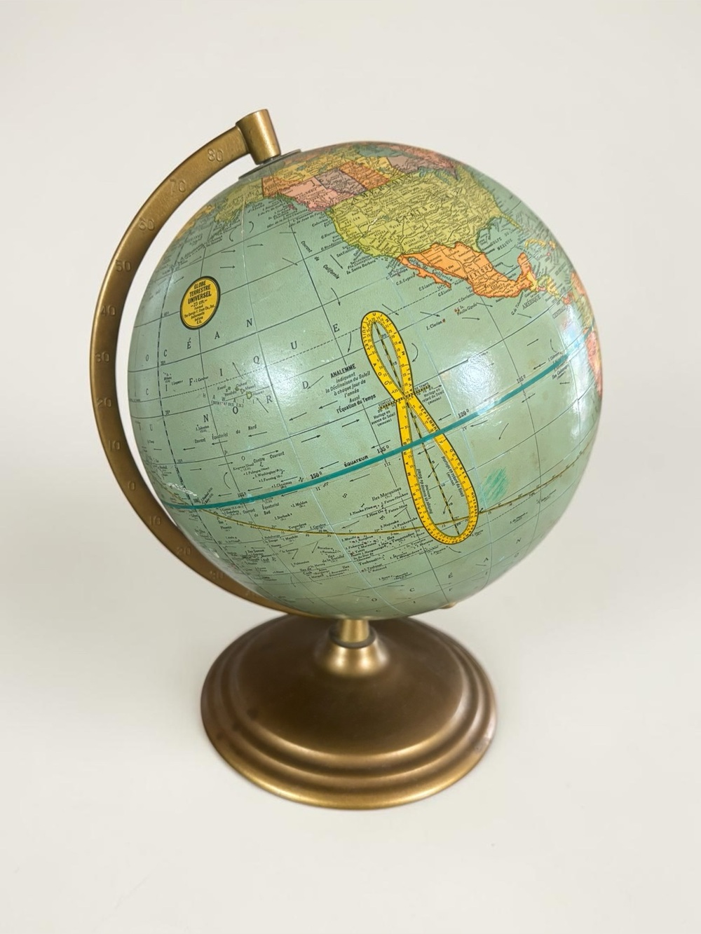 Vintage French Cram 23cm World Globe Brass Tone Desktop Decor